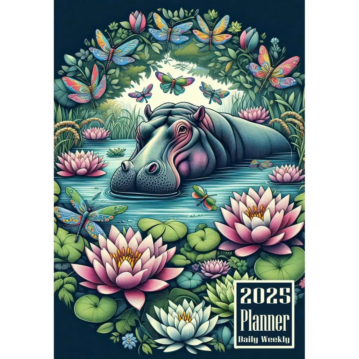 2025 Planner: Hippopotamus Hippo Animal themed Cover Daily Weekly Diary 12 Month Calendar Vision board Schedule Organizer Goals Address Contact Notes Paperback – September 15, 2024