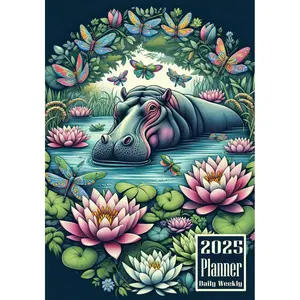 2025 Planner: Hippopotamus Hippo Animal themed Cover Daily Weekly Diary 12 Month Calendar Vision board Schedule Organizer Goals Address Contact Notes Paperback – September 15, 2024