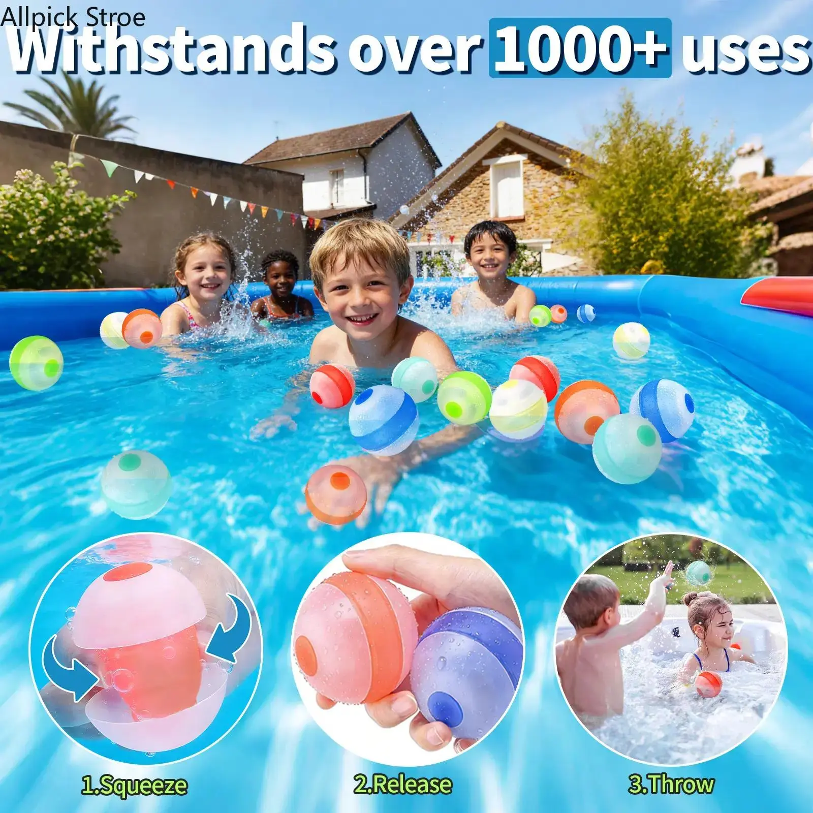 6PCS Reusable Water Balloons for Kids, Self Sealing Splash Balls for Pool, Beach and Backyard Water Games, Summer Outdoor Toys for Boys & Girls Ages 3-12, Fun Water Fight Toys for Swimming, Parties and Family Activities