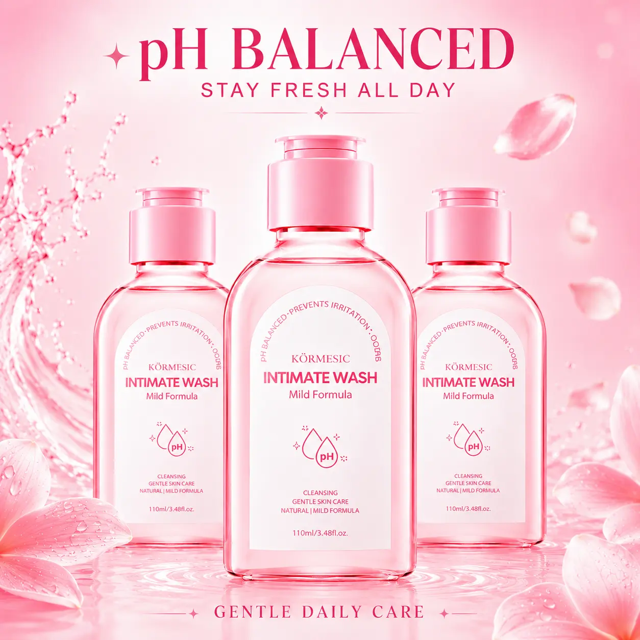 KORMESIC 2026 pH Balanced Feminine Intimate Wash - 3 Bottle | Probiotic Care & Odor Neutralizing | Gentle Daily Hygiene | Soothes & Hydrates