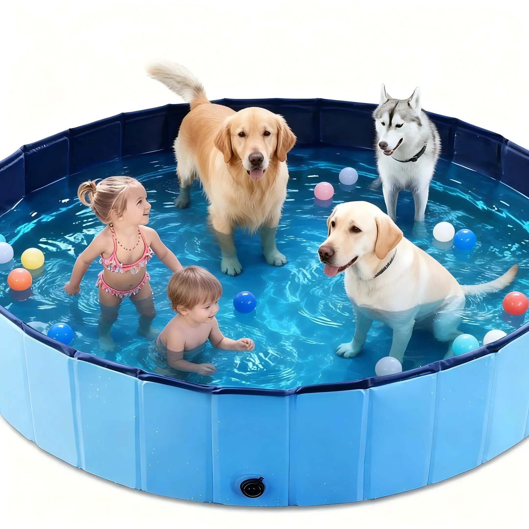 Extra-Thick Extra Large Foldable Dog Swimming Pool - Heavy-Duty PVC Backyard Pool, Anti-Slip Base Collapsible Pet Bath Tub for Dogs, Toddlers, Sturdy Indoor/Outdoor Use