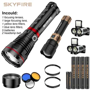 SKYFIRE  LED Flashlight – High Lumen Rechargeable Torch with Fire-Gathering Lens, Zoomable, 5 Lighting Modes, Ultra-Bright for Camping, Outdoor & Home Use