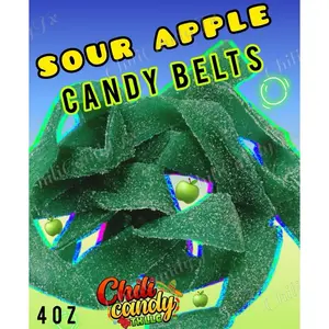 4oz Sour Apple Green Candy Belts Candy Snack Sweet Treats Dulces Manzana Chili Candy Tx  Chewy Fruit