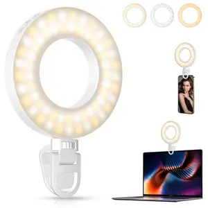 Clip-on Rechargeable Selfie Ring Light with 80 LEDs, Portable Mobile Phone Accessory for Smartphone, Cellphone, Laptop, Tablet YouTube Video & Conference Live Streaming