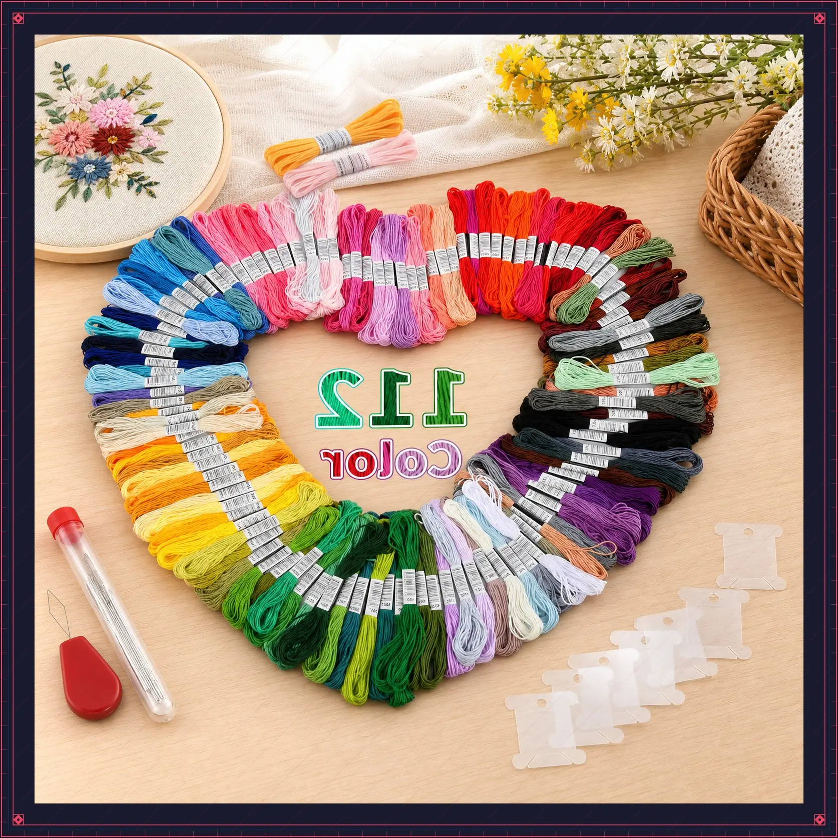 112 Colours Embroidery Thread Set,Embroidery Floss,8 Metres 6 Thread Each,Embroidery Thread Cotton Embroidery Thread Set for Embroidery Crafts Knitting Bracelet Thread Sewing Thread Cross Stitch Work
