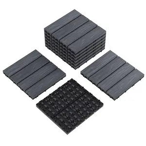 🧩 Snap a new floor in minutes. 9-pack M-shape composite deck tiles – grey wood look, slip-proof & waterproof.