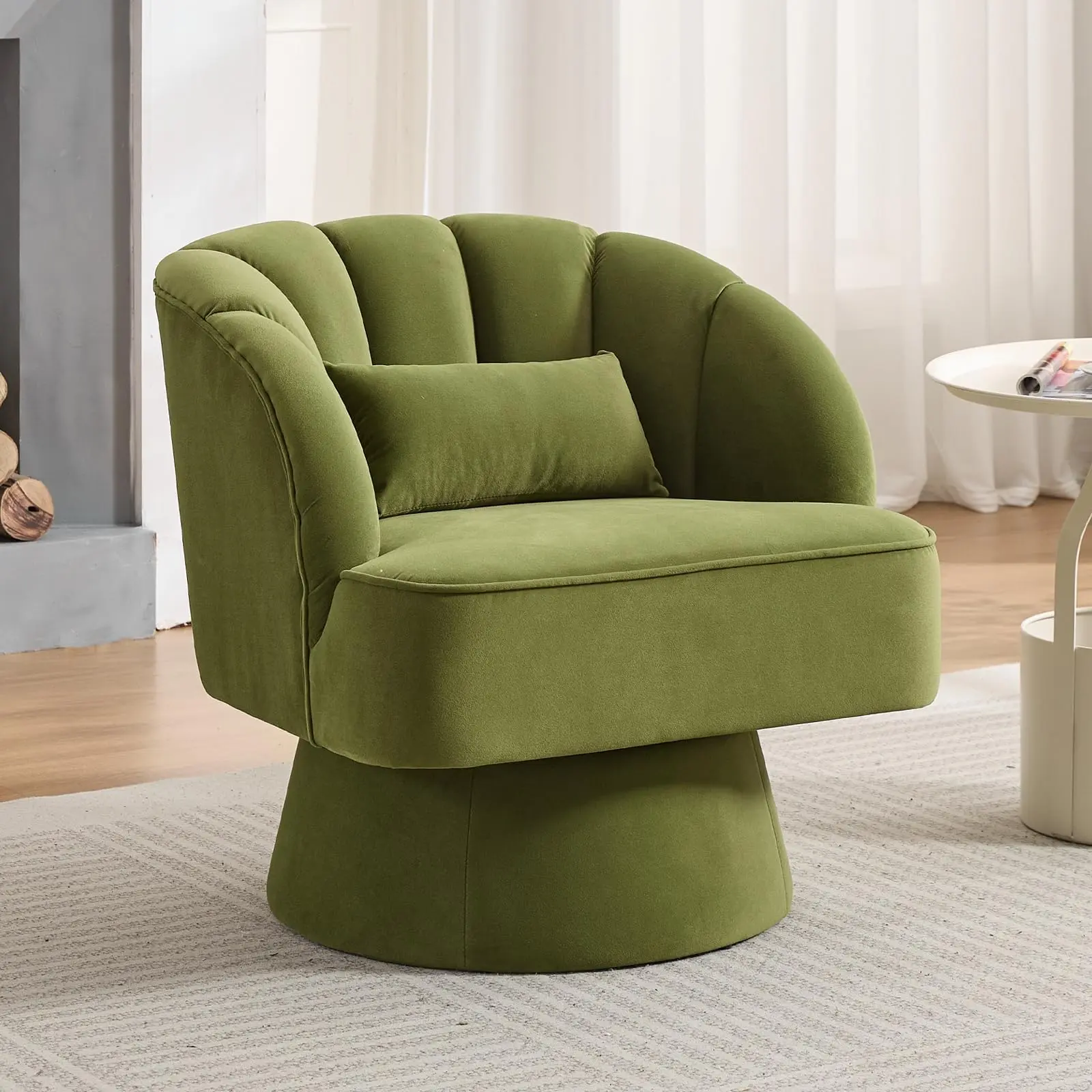 Garvee 360° Swivel Lounge Chair with Velvet Upholstery, Comfortable Reading Chair with Tapered Foot, Padded Barrel Chair, for Living Room, 70 x 70 x 70 cm