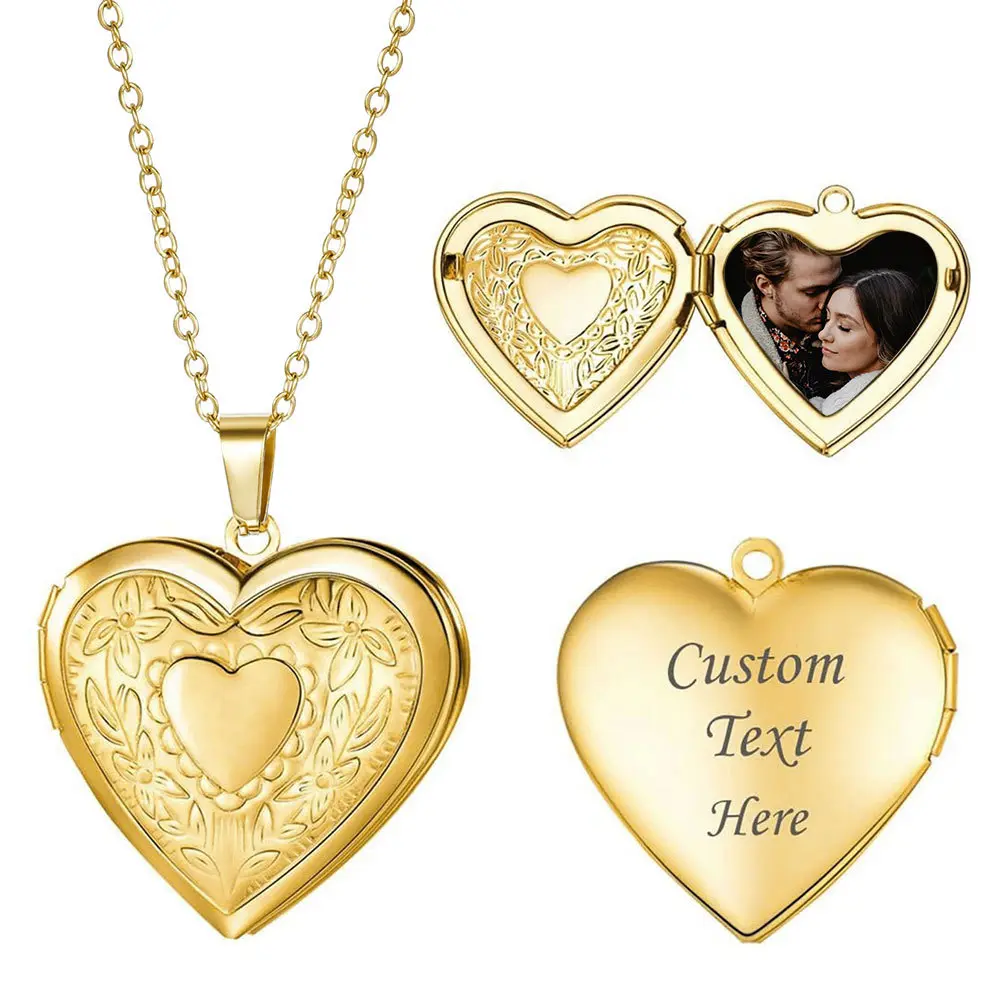 Heart Photo Locket Necklace in Elegant 316L Stainless Steel, Engravable Silver-Tone Pendant for Custom Photos, Gift with Chain, Heart Shaped Necklace, Engraving, Silver Photo Box With Chain