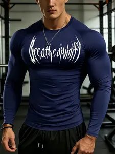 Men's Breathe Divinity Print Sportswear Long Sleeve Gym Workout Tops, High Elasticity Quick-Dry Fabric, Slim Fit for Gym Training, All Seasons