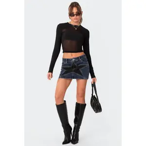Stars Align Low Rise Denim Mini Skirt