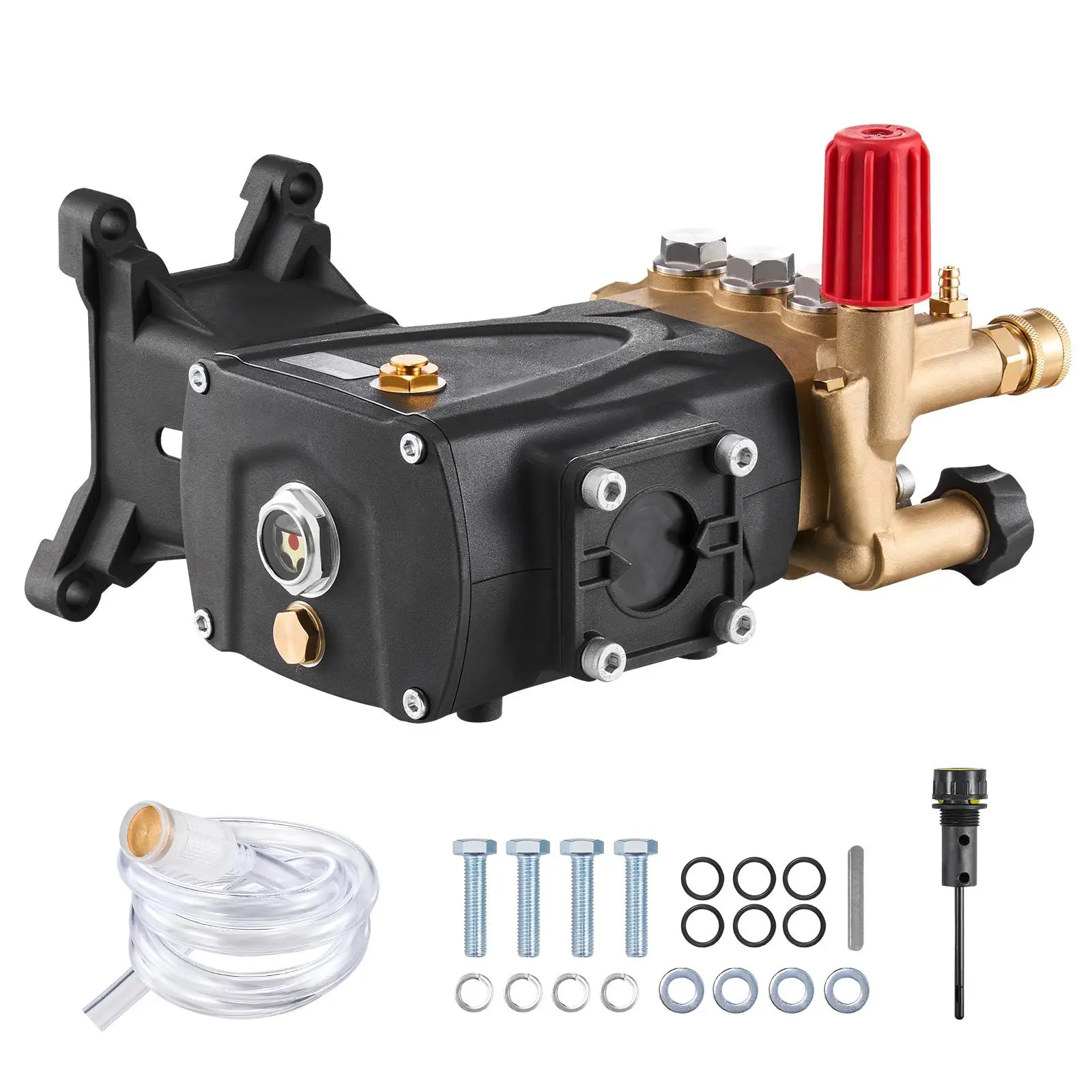 【Summerfinds】VEVOR Heavy Duty Horizontal Triplex Plunger Pressure Washer Pump, 1" Shaft, 4000 PSI, 4.0 GPM Replacement Kit with Hardware, Compatible with Simpson MorFlex 40224, 40225, 40226, Santoprene for Household Cleaning, Anodizing Technology, Cold Wa