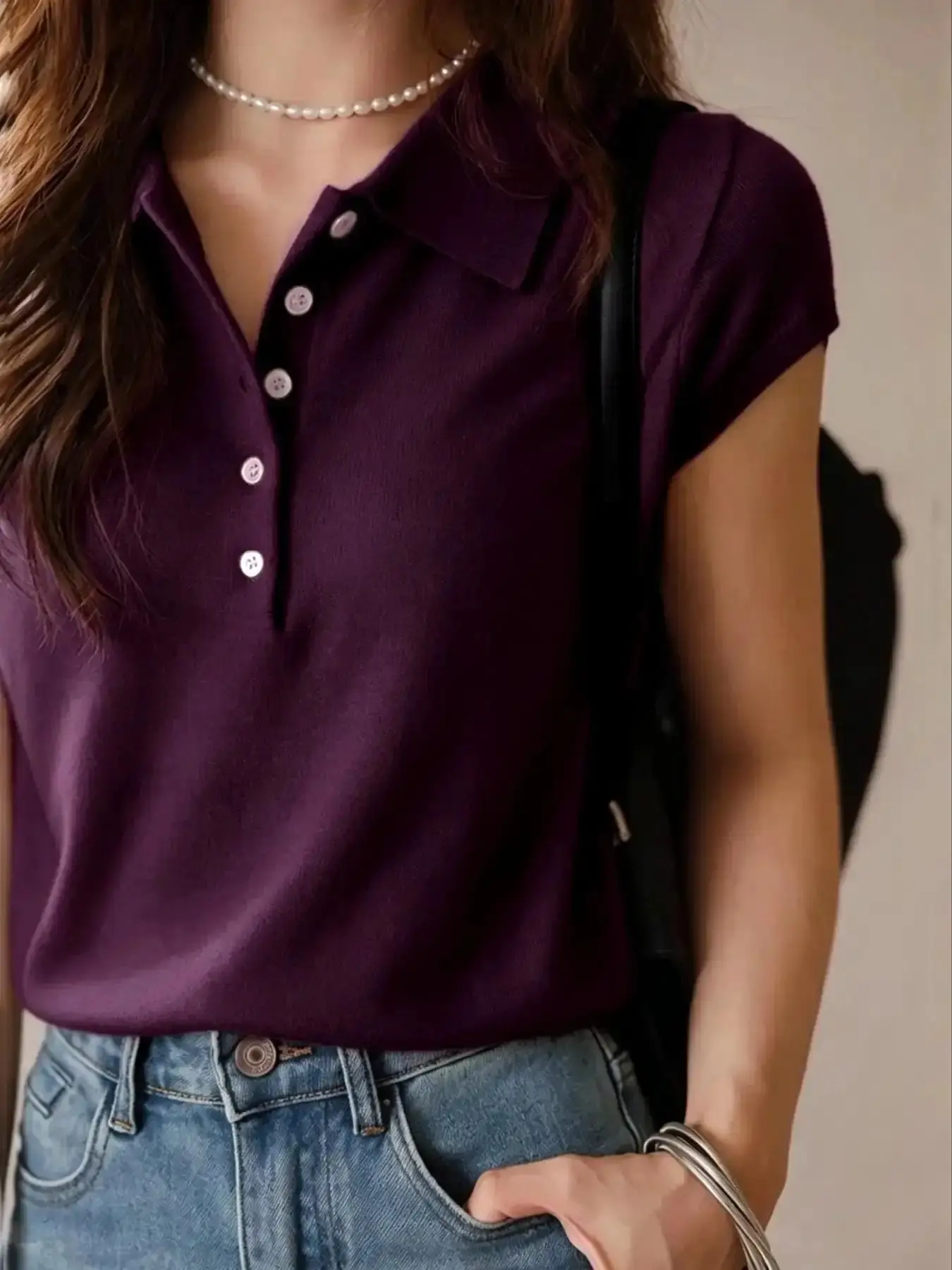 Summer Knitted Polo Shirt for Women, Short Sleeve Casual Comfy Collared Shirts Half-Button Top, Slim-Fit Knitwear Daily Wear, Elegant Sophisticated Women's Soft Skin-Friendly Minimalist Style polished essentials warm