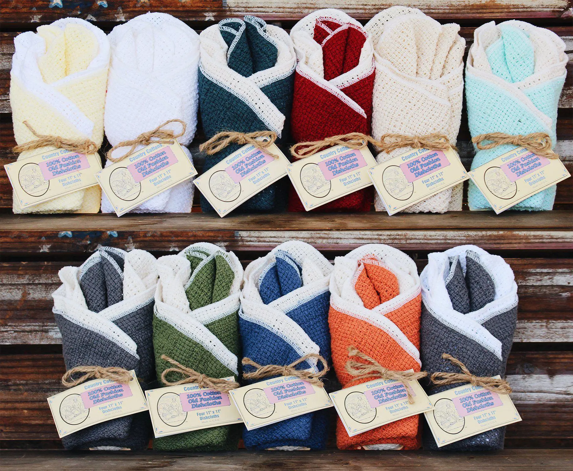 US Natural Cotton Dishcloths Set of 4 - Old-Fashioned Country Style, Beauty-Enhancing Home Care Cleaning Cloths for Long-Lasting Dishwashing Use