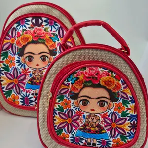 2 Pieces Set Backpack Matching Mommy and Daughter with Vibrant Floral Design and Red Trim