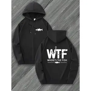 [Playful Fishing Hoodie] Men's Fishing Hoodie - Playful Graphic Design, Comfortable Fit, Durable Fabric | Black with WTF WHERE'S THE FISH Text - Adjustable Drawstring Hood - All-Season Casual Pullover for Anglers - Everyday Streetwear Sweatshirt, Fishing