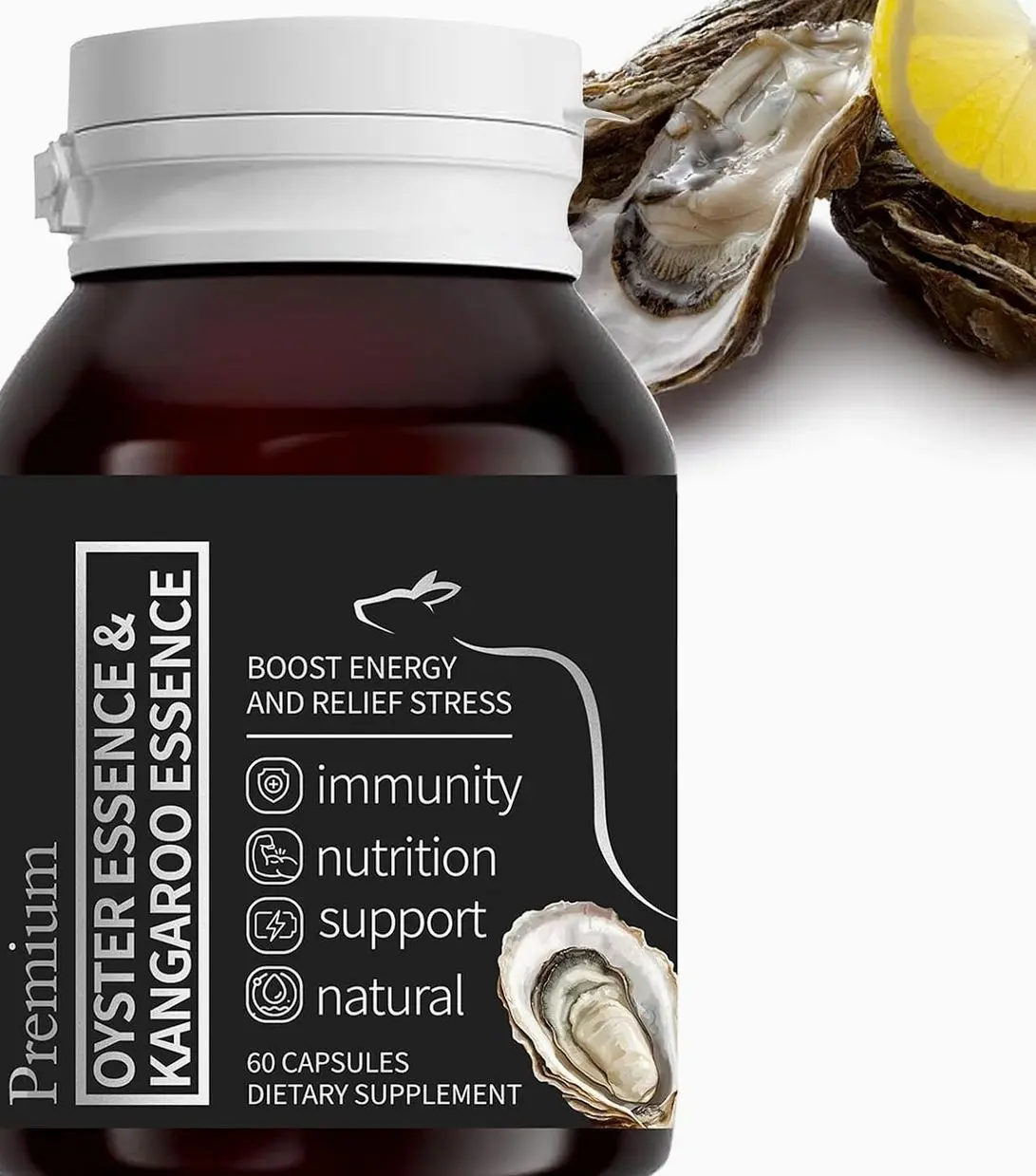 Oyster Extract for Men & Oyster Essence Kangaroo Essence, Organic Pure Oysters Extract Peptides Capsules for Men & Women, Supports Energy & Immune Boost, Zinc, 60 Capsules