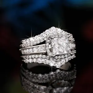 Vintage 10K White Gold 3ct Moissanite Ring set S925 Sterling Silver Bijou Engagement Wedding band Rings for Women men Jewelry