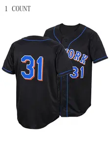 Plus Size 31 Print Embroidering Baseball Jersey, Breathable Quick Drying V Neck Baseball Top, Men's Sportswear for Training & Daily Wear
