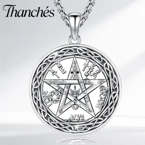 Thanches Wiccan Pentagram Neckalce S925 Sterling Silver Celtic Knot Star of David Pendant Protection Pagen Amulet Jewelry for Women Men