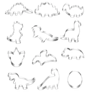 12 Pack Dinosaur Cookie Cutters Set Stainless Steel Shaped Cookie Candy Food Cutters Molds for DIY, Kitchen, Baking, Dinosaur Theme Birthday Party, Thanksgiving Christmas for Holiday Winter Baking