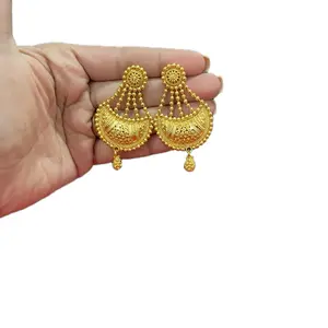 Women's Traditional Nepali Designer Clip Earrings, Metal-Coated Fashion Costume Jewelry Accessory