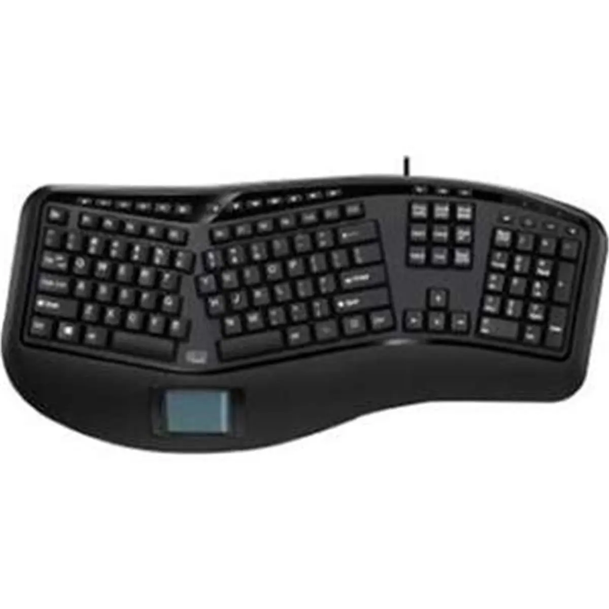 Tru-Form Ergonomic Wired USB Touchpad Keyboard with Split Key Zones, Gentle Typing, 7 Multimedia Hotkeys, Caps Lock, Scroll Lock, Windows Hotkeys, USB-A Numeric Keypads