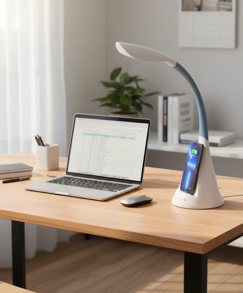 LED Desk Lamp for Home Office Dimmable Table Lamp Modern Reading Lamp Eye-Caring Desk Light Wireless Charger Touch Control 3 Light Modes 5 Brightness RGB Mood Light Adjustable Gooseneck White