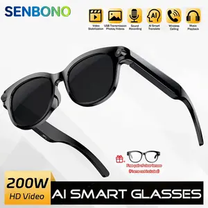 SENBONO Modern Rectangular Smart Glasses with Camera - Chargeable Wearable Device, AI Real-Time Translation, Voice Assistant, High-Definition Camera, Bluetooth, Phone Call Support, Type-C Charging