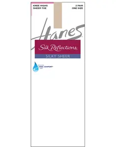 Hanes Silk Reflections Silky Sheer Knee Highs Toe 2-pairs Women's Intimates Multi Pack Comfortable Fit Soft Stretch Fabric Breathable Q00725