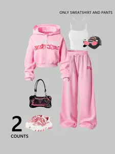 Women's Casual Fall Winter Set, Sweatshirt, Pants, Comfortable Fitted Plain Design, Versatile Sports & Commuting Wear, Stylish Outdoor City Look, Graphic