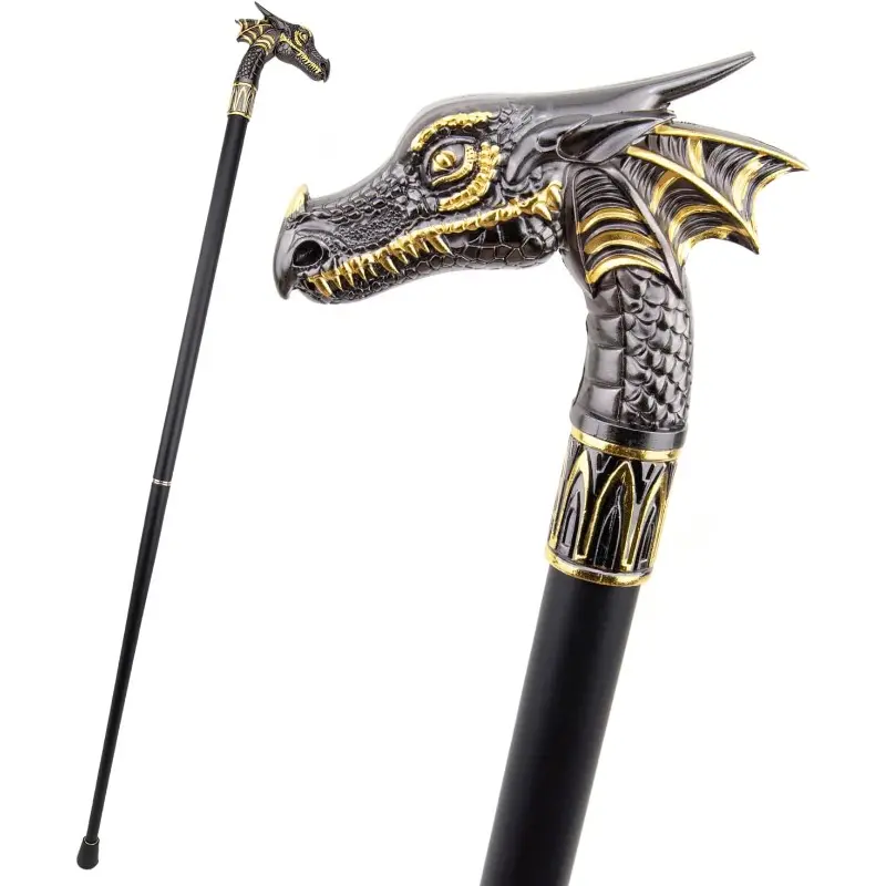 Ornate Dragon Head Walking Cane - 36.5" Gothic Style Ergonomic Handle, Elegant Matte Metal Finish-#SummerWins#DealsForYouDays#father'sdaygift Canes For Seniors