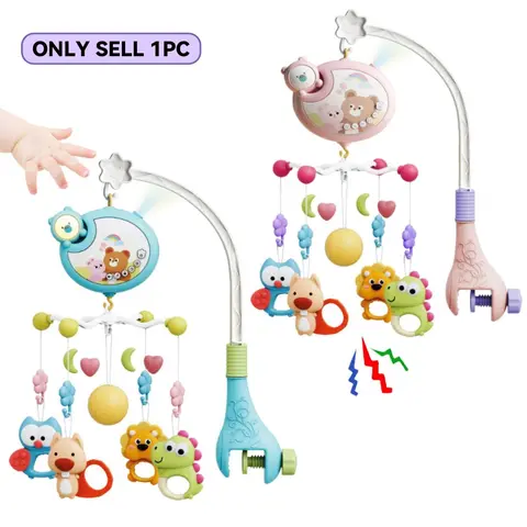 Baby Bed Bell Toy with Random Color Accessories, Nursery 1 Count Multifunctional Musical Sensory Music Rotating Bedside Bell, Newborn Baby Soothing Toy, Baby Sound Toy, Rattle Maracas Sensory Gift