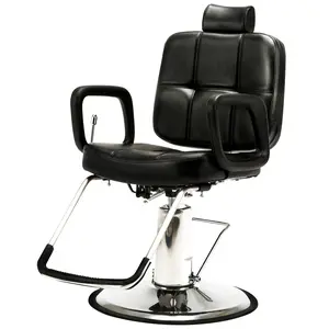Hydraulic Recline Barber Chair Salon Chair for Hair Stylist with Black Leatherette Seat and Chrome Base