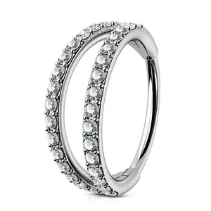 Oufer 20G Titanium Double Nose Hoop Hypoallergenic Cubic Zirconia Non Piercing Jewelry for Daily Wear