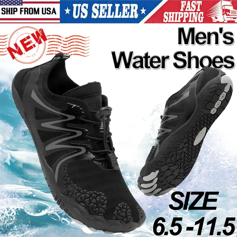Men's Quick-Dry Breathable Barefoot Water Shoes - Casual Wear Mesh Upper Outdoor Trainers with Non-Slip Rubber Sole, for Swimming, Surfing, Size 6.5-11.5
