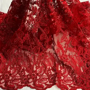 Elegant Beaded & Corded Lace Fabric, Embroidered on 100% Polyester Net Mesh - Lace USA GD-1823, Elegant Lace