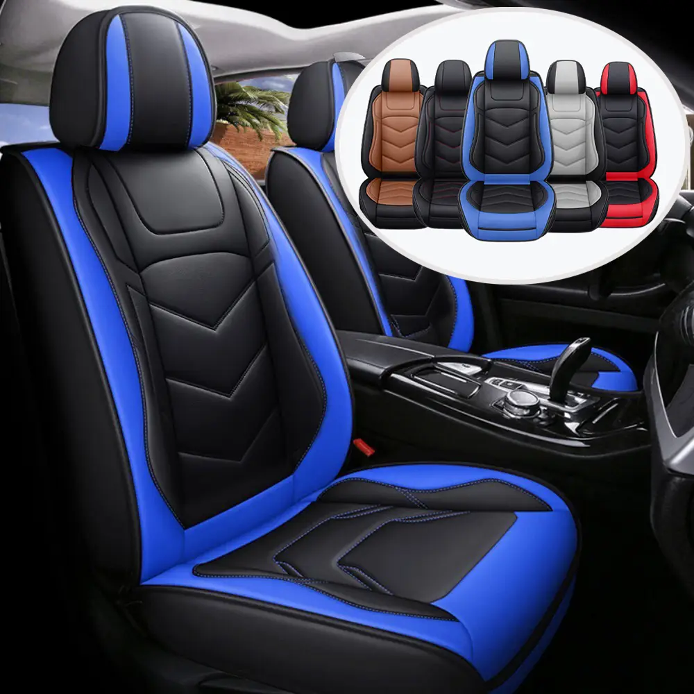 5 Seats Full Set Car Seat Covers, Premium Waterproof PU Leather Cushion Protectors, 40/60 Split Design Front and Rear Bench Seat, Universal for Vehicl