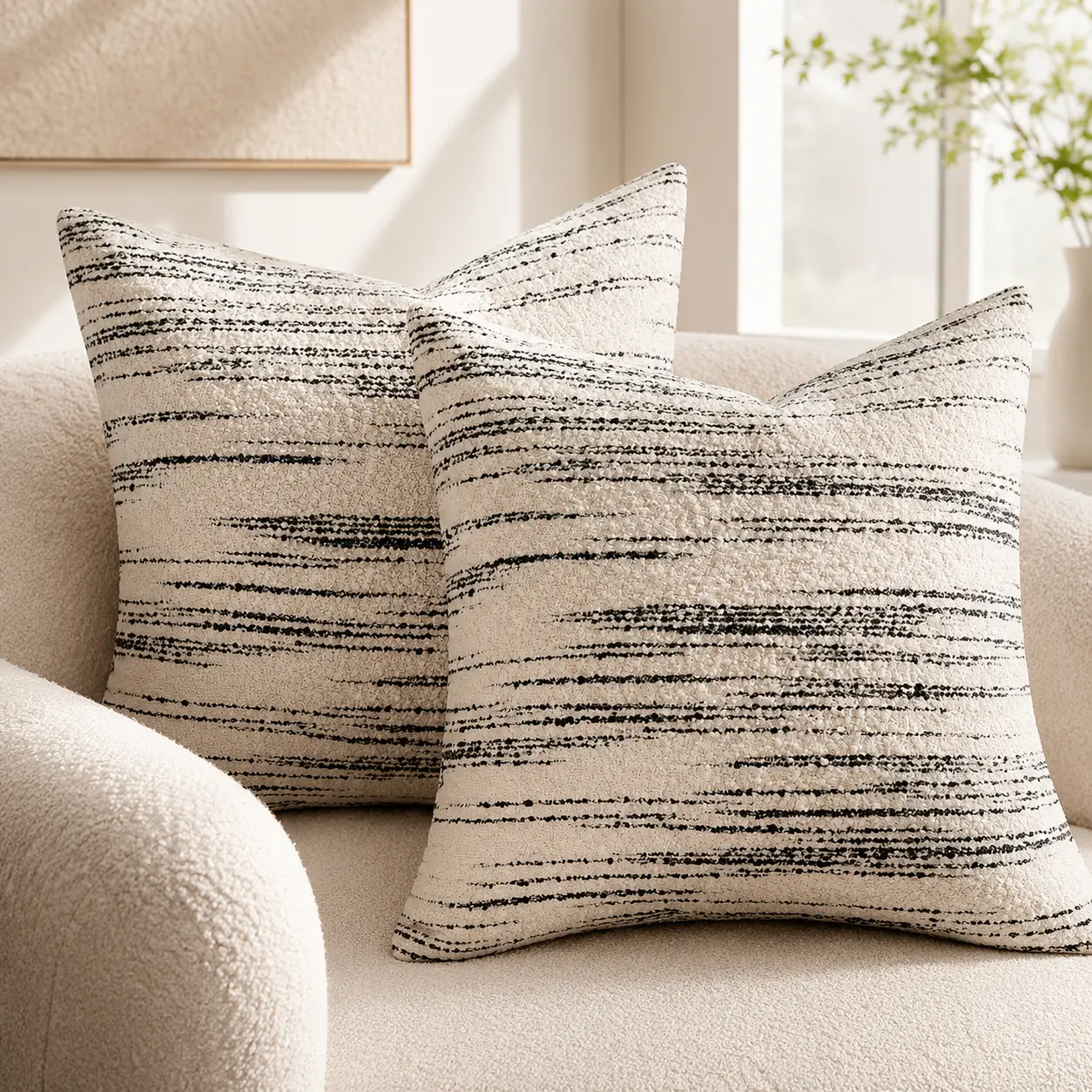 (Only pillowcase included, filler not included) Luxury Knitted Decorative Throw Pillow Covers, 2-Piece Black & White French Style Soft Cushion Accessories for Living Room, Bedroom Household Textile Decor,summervibes Soft Touch Soft And Cozy
