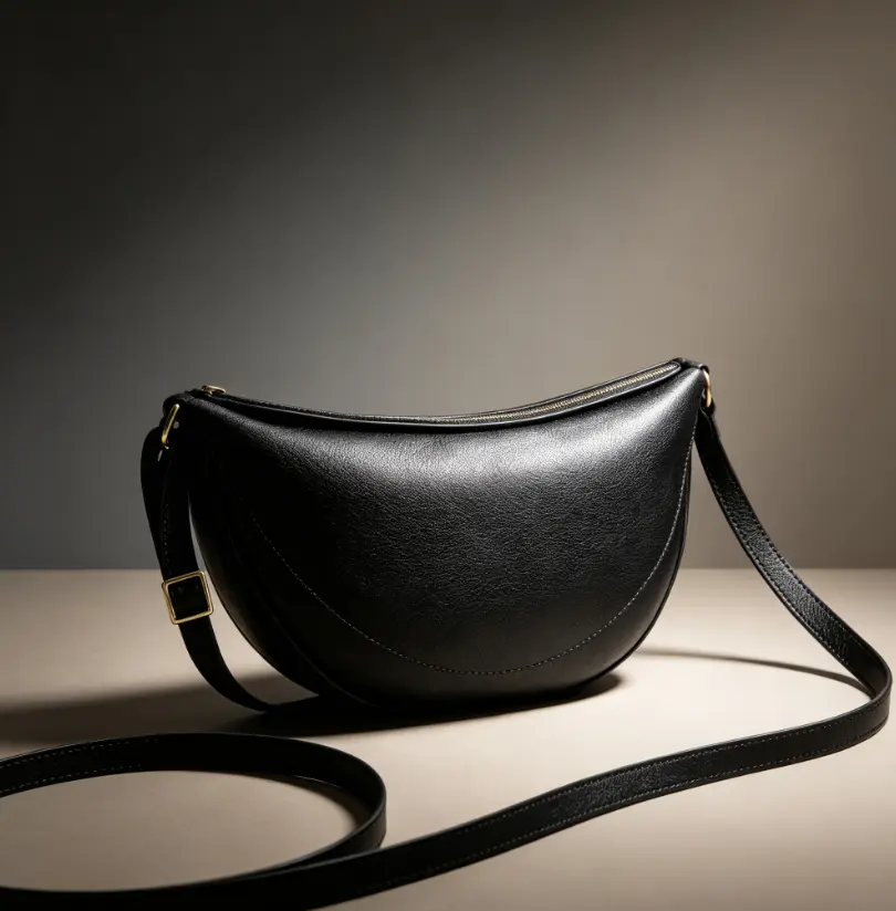 Vintage Crescent Crossbody Bag for Women, Soft PU Leather Half‑Moon Shoulder Bag with Adjustable Strap, Casual Daily Commute Saddle Bag