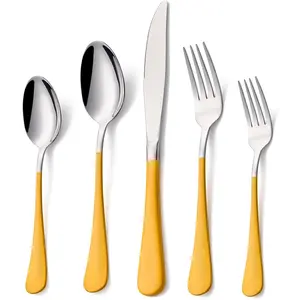 20 count Yellow 18/0 Flatware Utensil Set for 4, Include Dinner ,Dinner Forks,Dinner Spoons,Salad Forks,Teaspoons,Silverware Set for 4, Dishwasher Safe