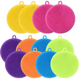 Silicone Dish Scrubber, 12 Pack Silicone Sponge Dish Brush Food Grade BPA Free Reusable Rubber Sponges Dishwasher Safe and Dry Fast for Kitchen Dish Dishes Fruits Vegetables Washing and Cleaning Bath