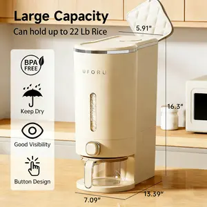UFORU insect-proof airtight Rice Dispenser with Measuring Cups - Moisture-Resistant Plastic,  Utensils Smooth,High Capacity,Grain Storage Container for Soybeans, Corn & Cereals,cat food,dog food,suitable for kitchen,Innovative Design