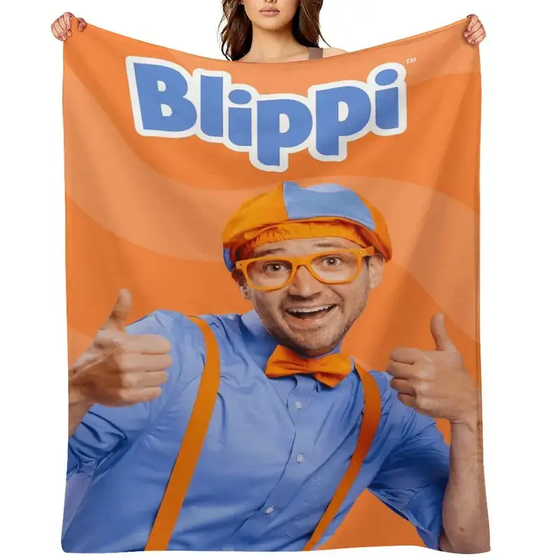Soft Blippi Flannel Throw Blanket - Cartoon Pattern, Cute Print, Full Synthetic Fleece, Lightweight Bedding for Sofa, Camping, Holiday Gifts (D910-192), Cartoon Pattern Blankets, Cute Print Blankets
