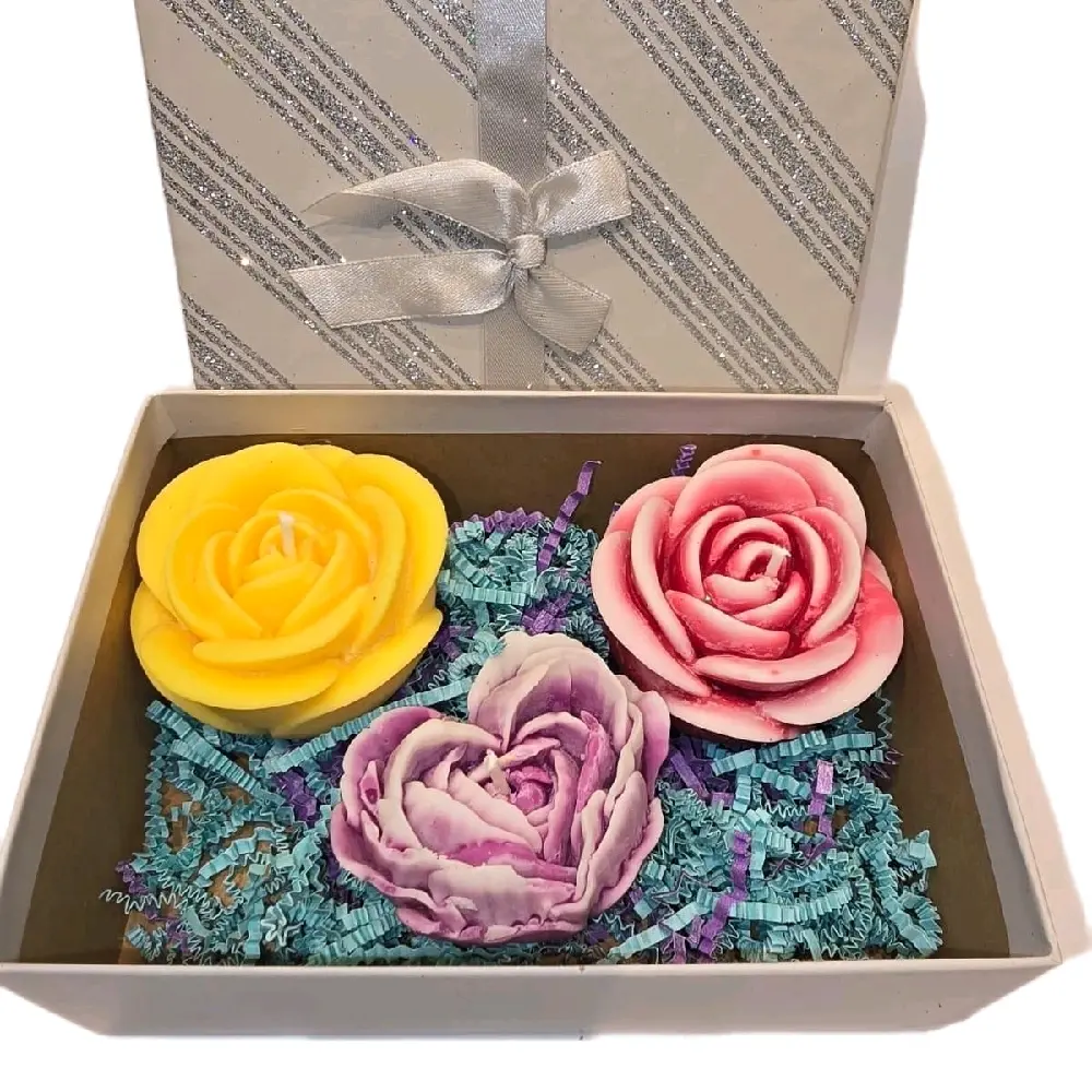 Candle Gift Decor Ornaments Freshener Decoration in Elegant Box with Colorful Roses and Bow for Home Decor