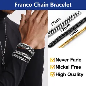 PROSTEEL Franco Chain Link Bracelet Stainless Steel Cuban Chain Bracelet Trendy Chunky 8mm/12mm/17mm Width Bracelets Unisex For Men Women Gift Box