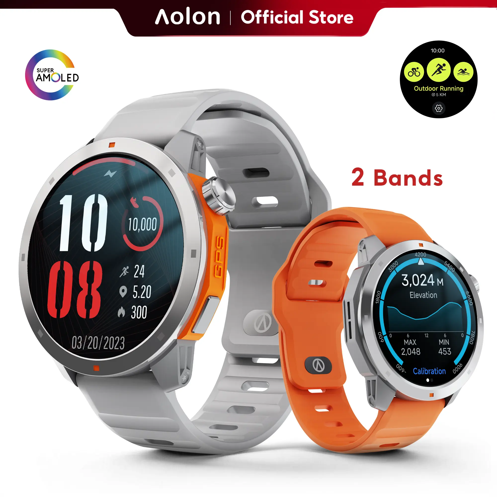 Aolon Navi R3 AMOLED GPS Outdoor Smartwatch for Men & Women, IP68 Waterproof, Voice Assistant, Weather, Stopwatch & Alarm, Shockproof Screen, Magnetic Charging, Silicone Strap, Outdoor Ready#SummerFinds#summerwins