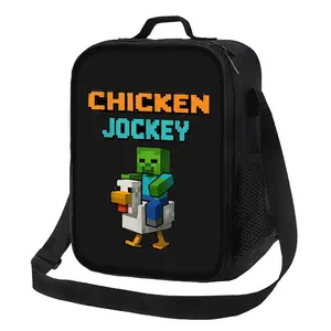 Chicken Jockey Lunch Bag Funny Zombie Game Pixel Art Casual Street Style Lunch Box for Everyday Use