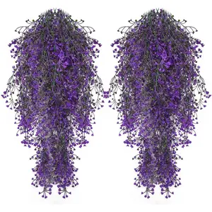 2Pack Artificial Hanging Plants Fake Ivy Vine Fake Vine Plant for Wall Home Garden Wedding Party Indoor Outdoor Office Decor (Purple)