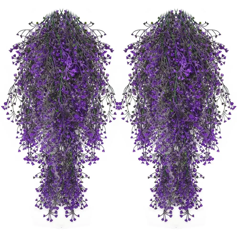 2Pack Artificial Hanging Plants Fake Ivy Vine Fake Vine Plant for Wall Home Garden Wedding Party Indoor Outdoor Office Decor (Purple)