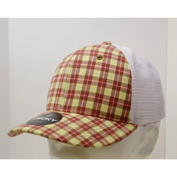 212 MAIN Unisex Plaid Print Trucker Mesh Hat, 6 Panel Mid Profile Structured Design, Cotton-Nylon Fabric, Pre-Curled Bill, 6017-233 Snapback Cap, 233-White, 1 Size Fits Most Dog & Cat Hat, Snapback Caps, Graphic Trucker Hat